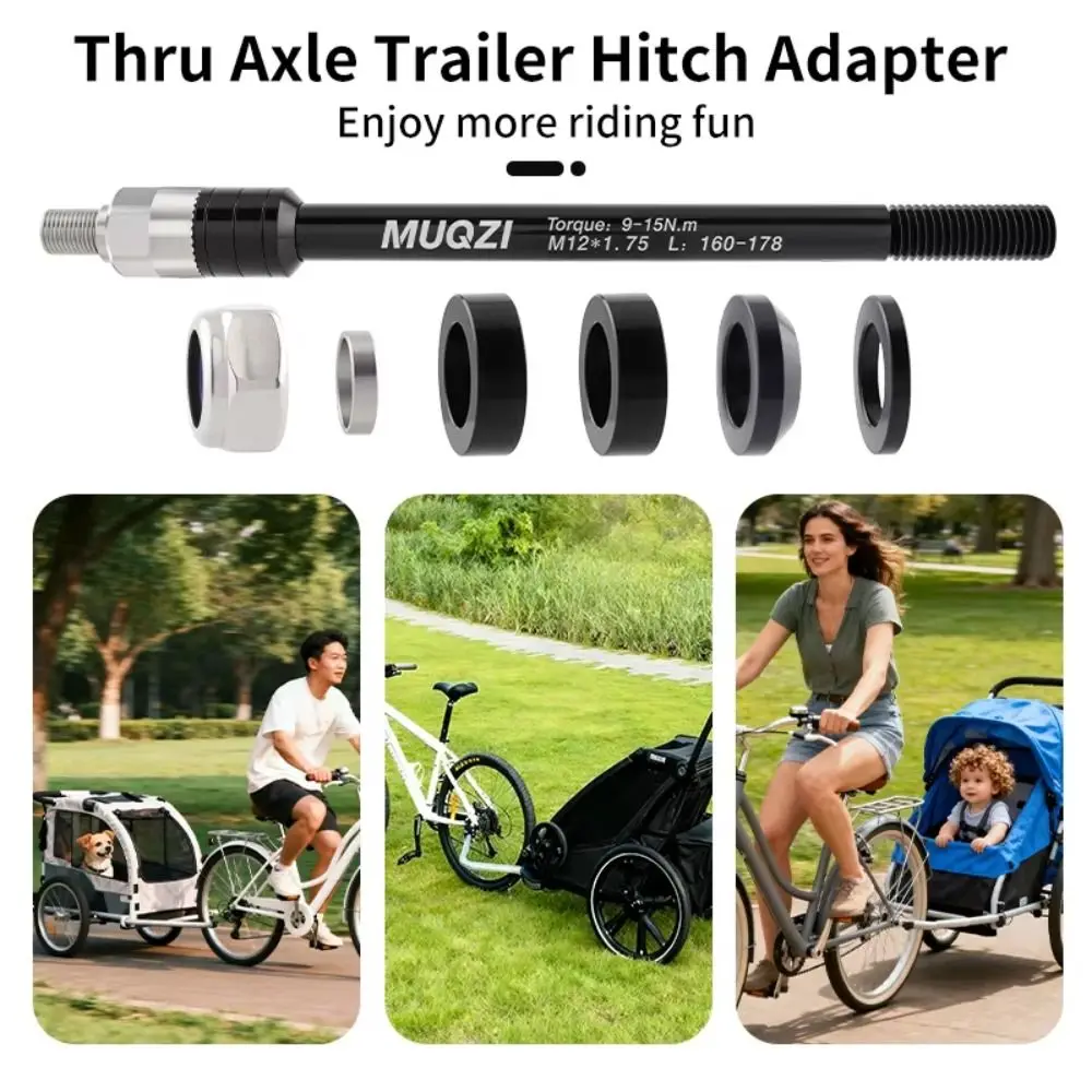 Adaptador de enganche de remolque de eje pasante de bicicleta de aleación de aluminio negro M12x1,0/1,5/1,75 adaptador de eje pasante de entrenador de rosca 160-178mm - imagen 3