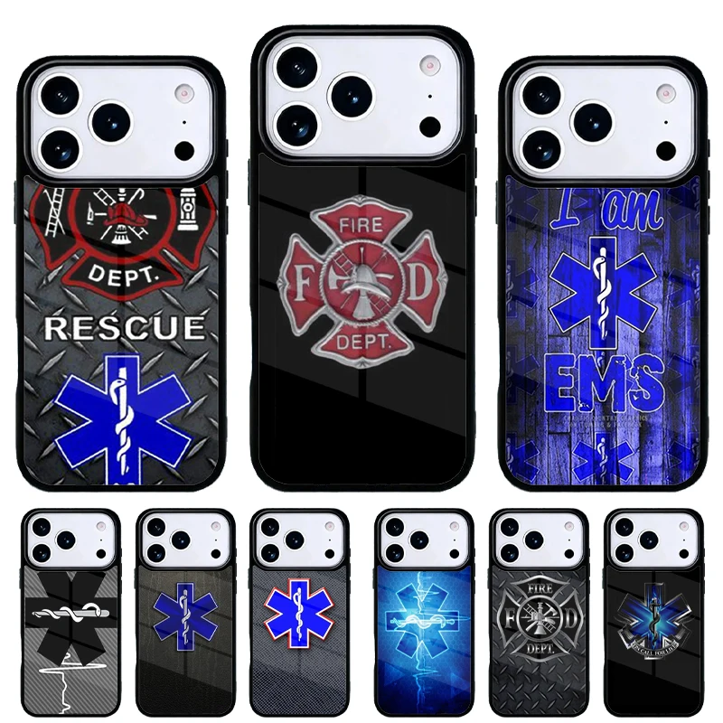 Funda iPhone logo bombero paramédico rescate – modelo 11 al 17 Pro Max