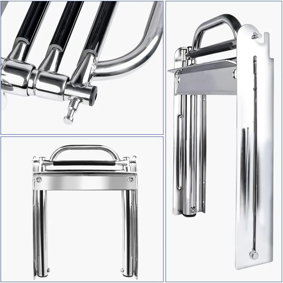 Escalera telescópica con mango de transporte y tornillos de montaje para barco, 3 escalones, montaje deslizante, debajo de la plataforma - imagen 5