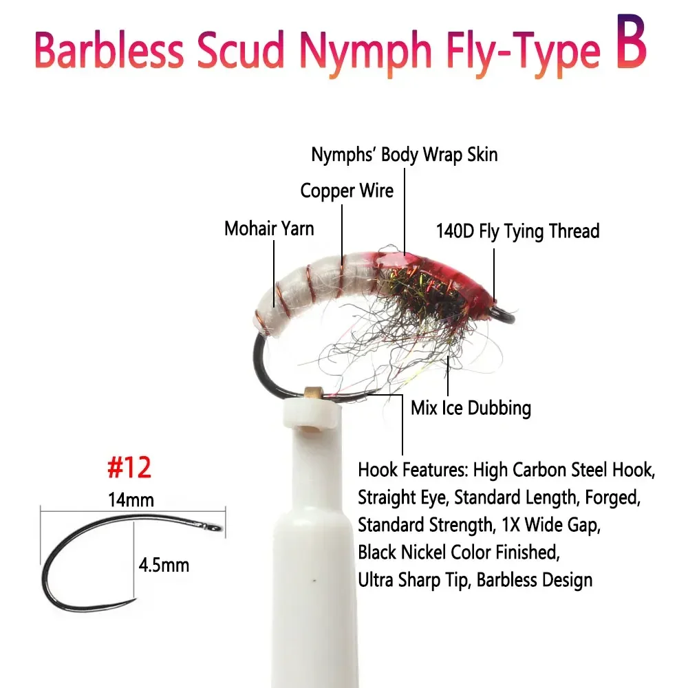Bimoo 6 unids/caja # 12 luces luminosas sin púas Scud ninfa mosca fregadero rápido checo Caddis gusano camarón mosca para trucha Grayling perca señuelo de pesca - imagen 4