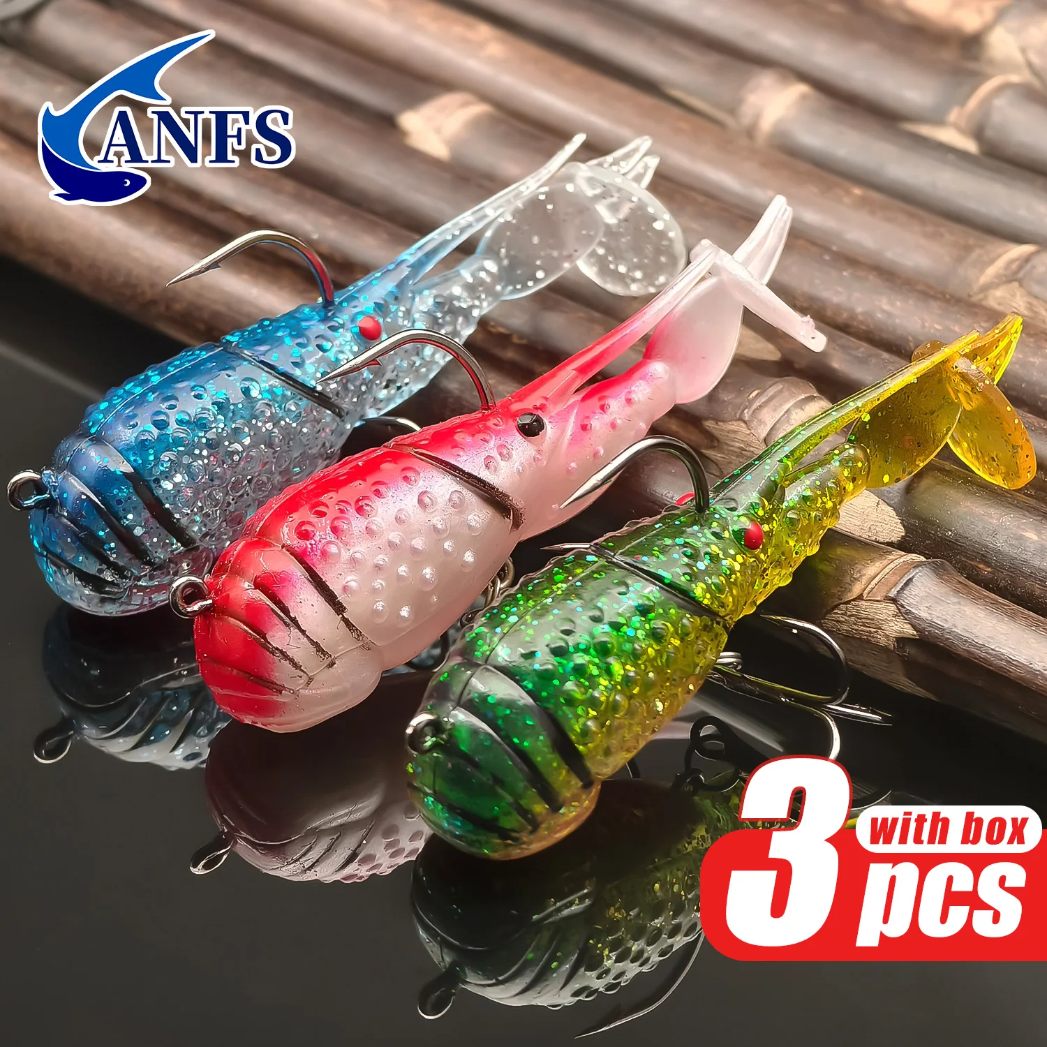 ANFS 3 uds 21g/0,739OZ Kit de señuelos tipo camarón, señuelo de pesca suave para pesca en agua dulce y salada - imagen 3