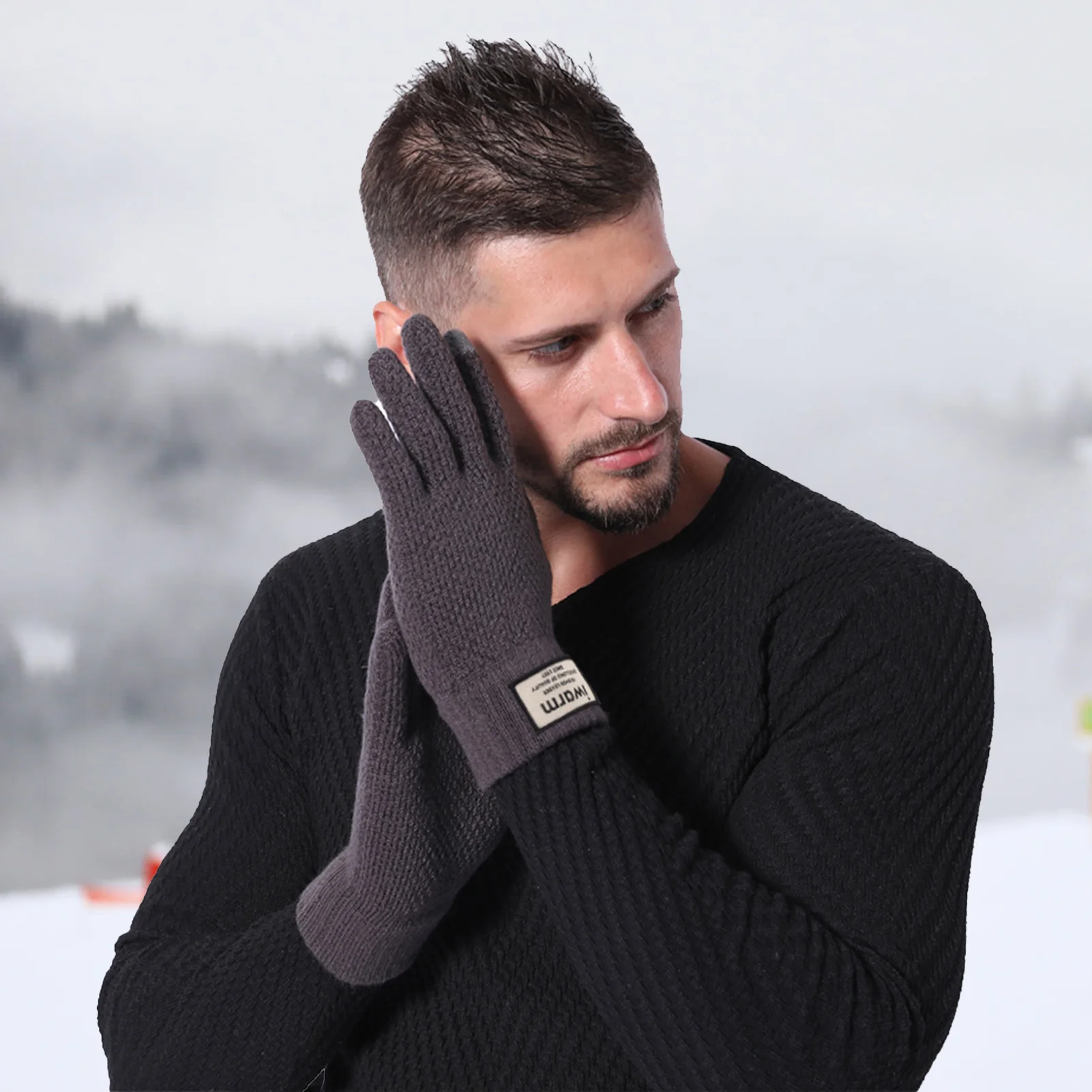 Guantes cálidos de pesca para invierno, guantes tejidos con dedos abiertos gruesos, guantes cálidos de terciopelo suaves y cómodos, manoplas deportivas para pantalla táctil - imagen 3