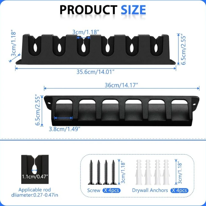 Soporte para caña de pescar, aparejos de almacenamiento, soporte Vertical para caña, soporte Modular de montaje en pared Horizontal, 3/6 varillas para herramientas de garaje - imagen 4