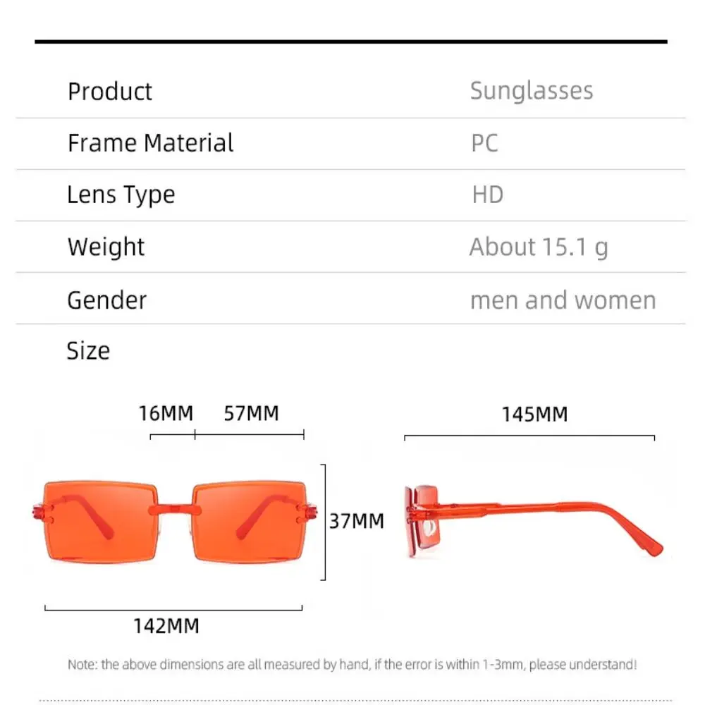 Gafas de sol rectangulares sin montura con protección UV a la moda, gafas con sombras degradadas de plástico para mujeres y hombres - imagen 4