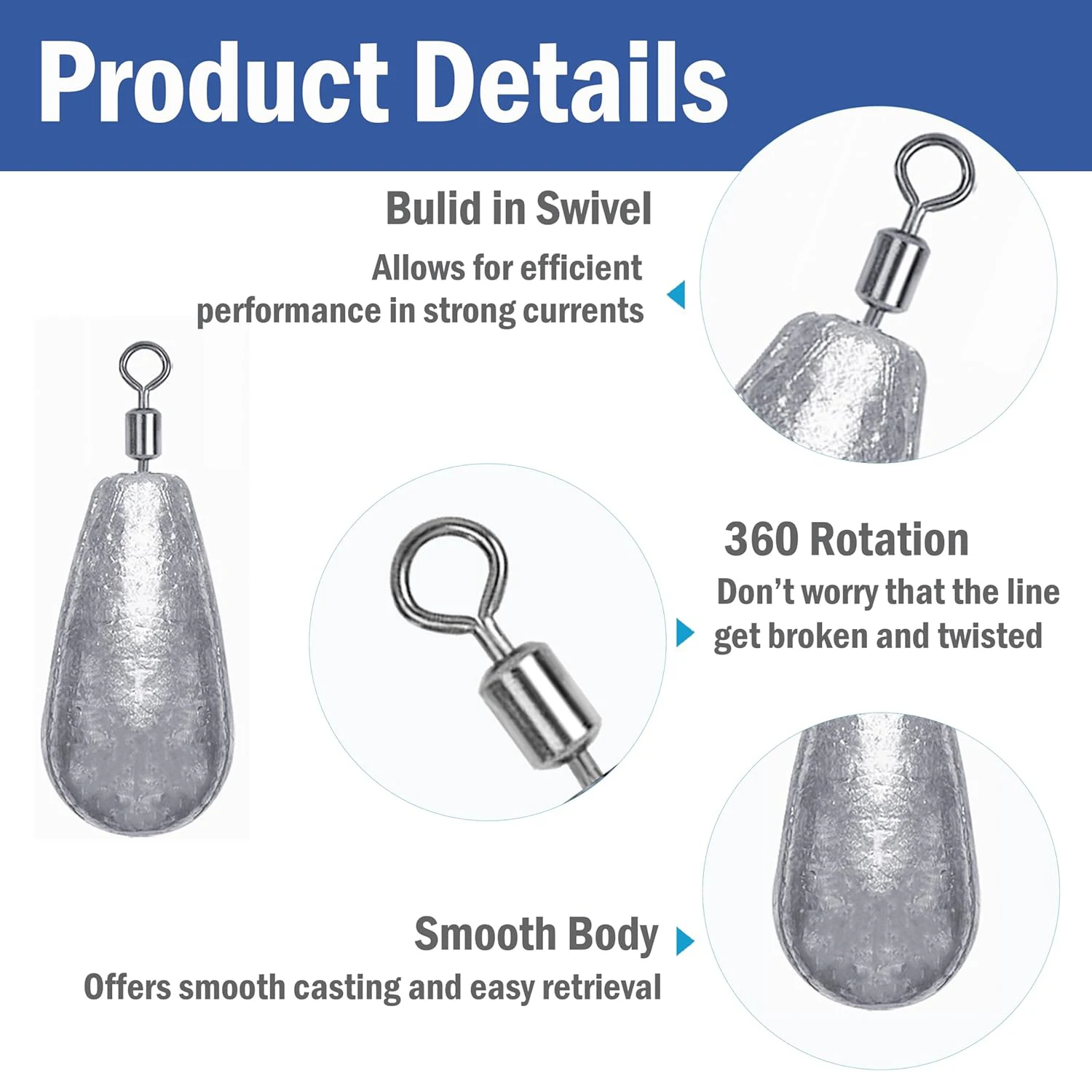 FishTrip-pesos de pesca con plomos giratorios, 10 Uds., cables de pesca, lubina, bagre, fundición, tiro directo, para agua dulce y salada - imagen 2