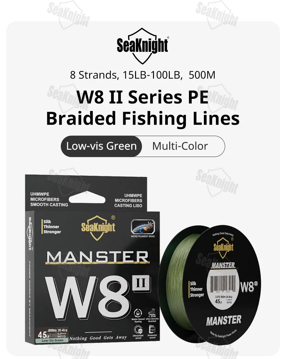 Experimente lo último en líneas de pesca trenzadas con la serie W8 II de Seaknight PE Low-Vis Green que ofrece durabilidad y versatilidad para su próxima aventura de pesca