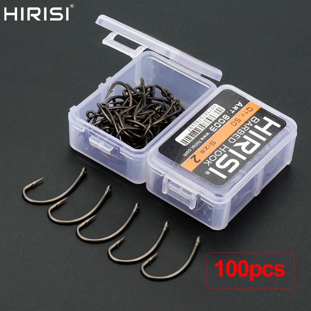 Hirisi 100 Uds. Anzuelos de pesca de carpa con púas de acero inoxidable con revestimiento de alto carbono con ojo 8003 accesorios de pesca