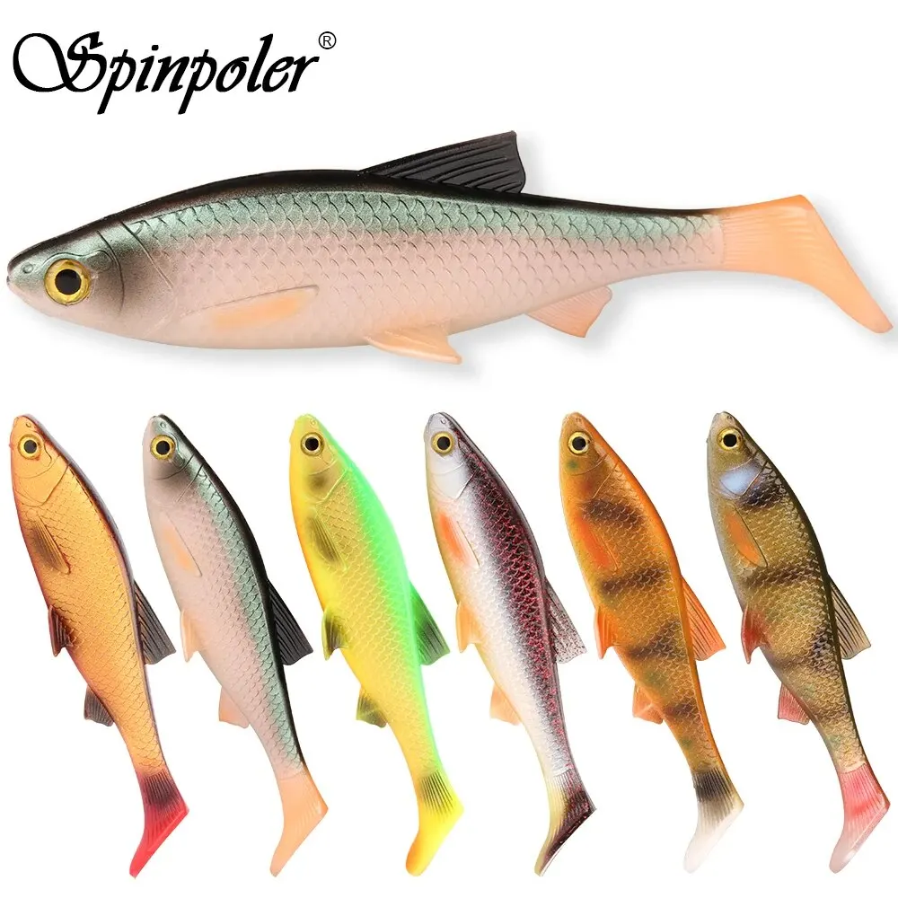 Spinpoler-señuelo de pesca 3D River Roach, cebo suave con cola de paleta en T, cebo para sábalo, golpe, Swimbait de plástico de silicona, Wobbler, Lucio y lubina