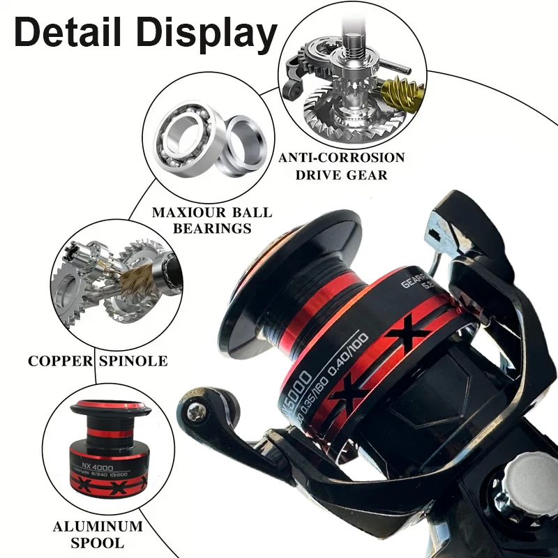 Carrete de pesca giratorio de Material de aleación de aluminio de alta resistencia serie 2000-5000 arrastre máximo 8KG para aparejos de pesca de barco de mar/playa - imagen 5