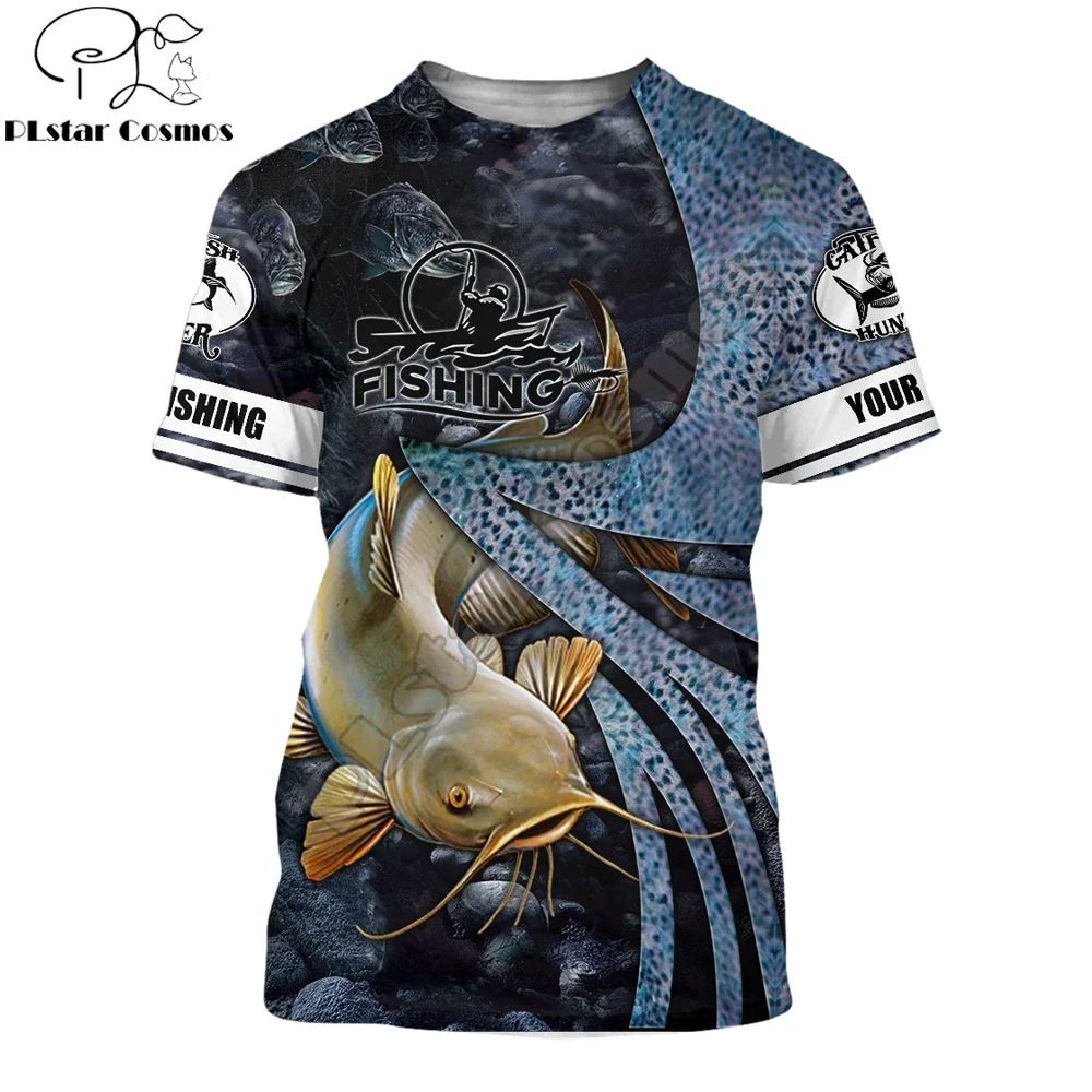 2025 Koele Zomer Mannen t-shirt Meerval Vissen Aangepaste Naam 3D Afdrukken Harajuku korte mouw t-shirt Unisex Casual Tee Tops TX232