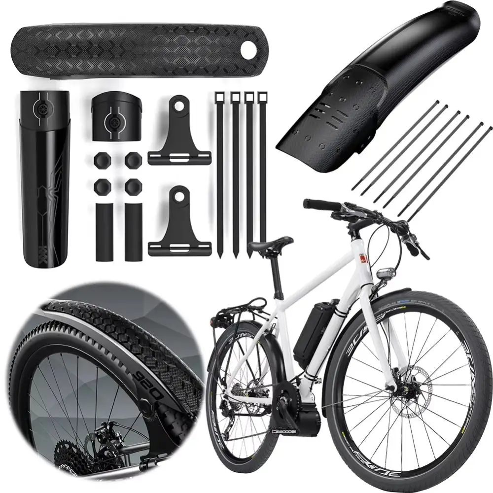 Guardabarros delantero y trasero para bicicleta, guardabarros ligero de PVC con carcasa dura, ajustable, negro, para bicicleta de montaña - imagen 3