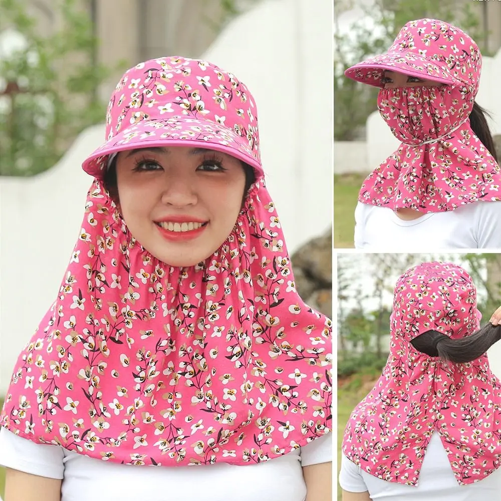 Sombrero de sol con patrón de flores para mujer, protección UV para cara y cuello, cubierta protectora ligera y transpirable, sombreros para pesca, caza y senderismo - imagen 4