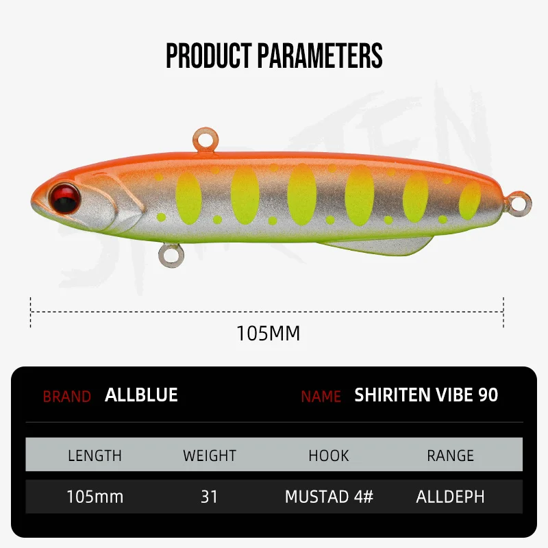 ALLBLUE Shiriten Vibe 90mm 31g suave VIB hundimiento Slient vibración señuelo de pesca cebo Artificial invierno hielo Wobbler lubina Pike Gear - imagen 3