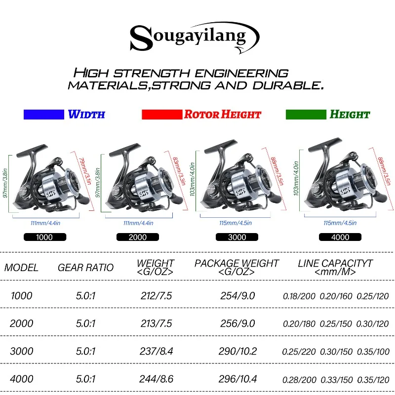 Sougayilang-carrete de pesca giratorio 1000: 1, bobina de Metal con mango Eva para agua salada y agua dulce, arrastre máximo de 8KG, 4000-5,0 - imagen 3