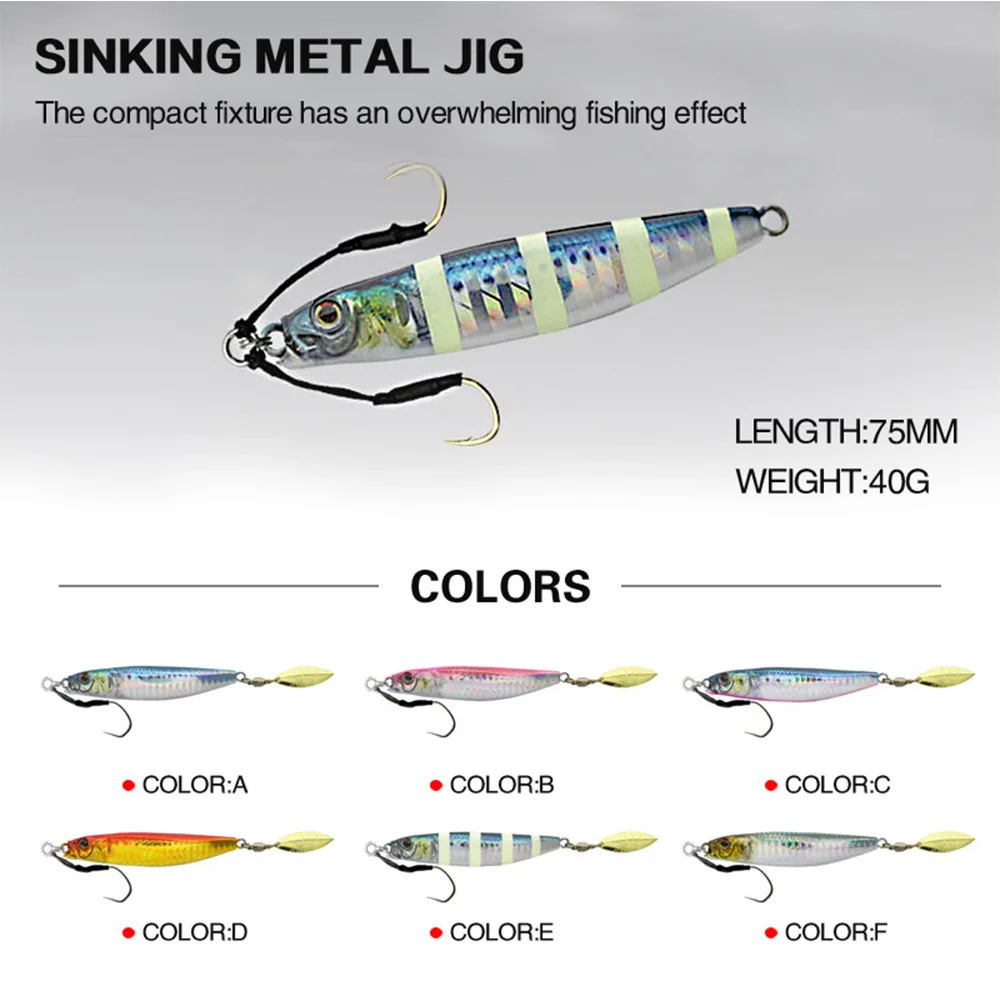 Plantilla de Metal con impresión 3D, aparejos de cebo para lubina, trucha, arrastre de arrastre, plantillas fundidas, 7,5 cm, 40g, atún, agua salada, señuelo de Jigging lento, pesca en mar, 1 ud. - imagen 5