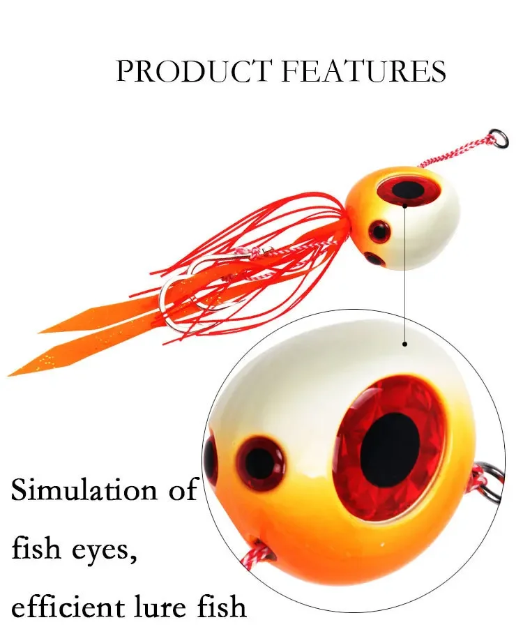 Señuelos de Jigging luminosos Inchiku, ojos 3D, cabeza de plantilla de plomo, falda de agua salada de goma Tai, 60g, 80g, 100g, 120g, 150g, 200g, cebos de pesca para barcos - imagen 2