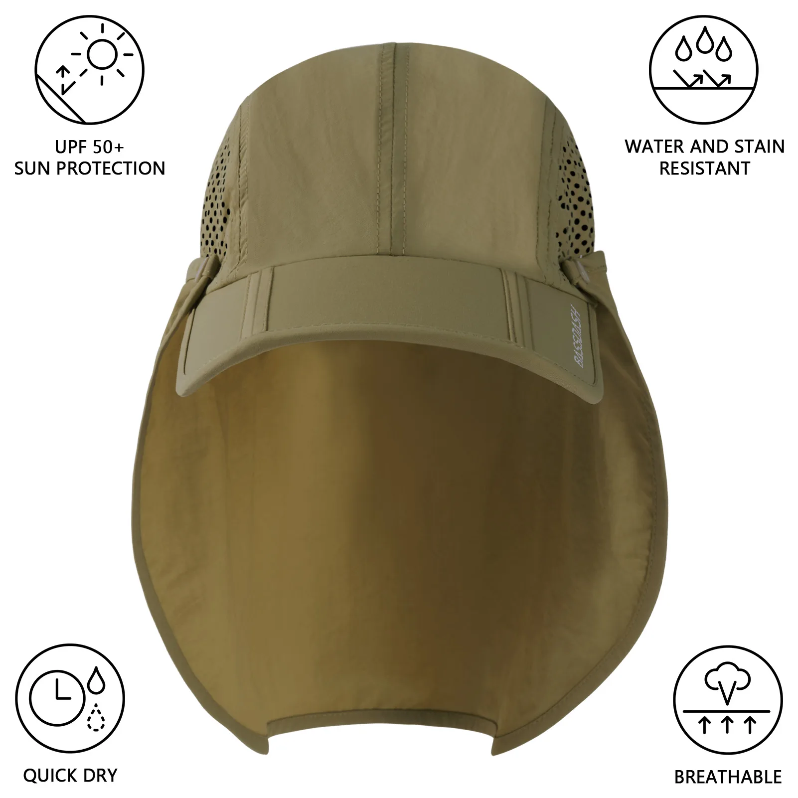 BASSDASH-Sombrero de pesca plegable UPF 50 +, gorra de béisbol con solapa de cuello extraíble portátil para hombres y mujeres, Golf y senderismo - imagen 3
