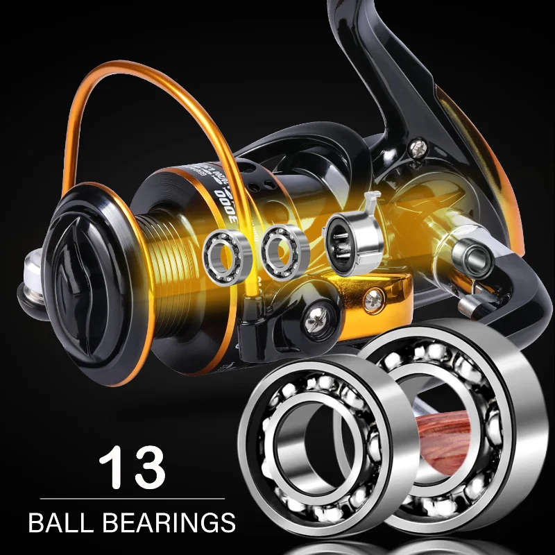 Sougayilang-carrete de pesca giratorio, accesorio con mango de corcho, arrastre máximo de 5KG, relación de alta velocidad, 13BB 3000: 1, tamaño 5,2 - imagen 4