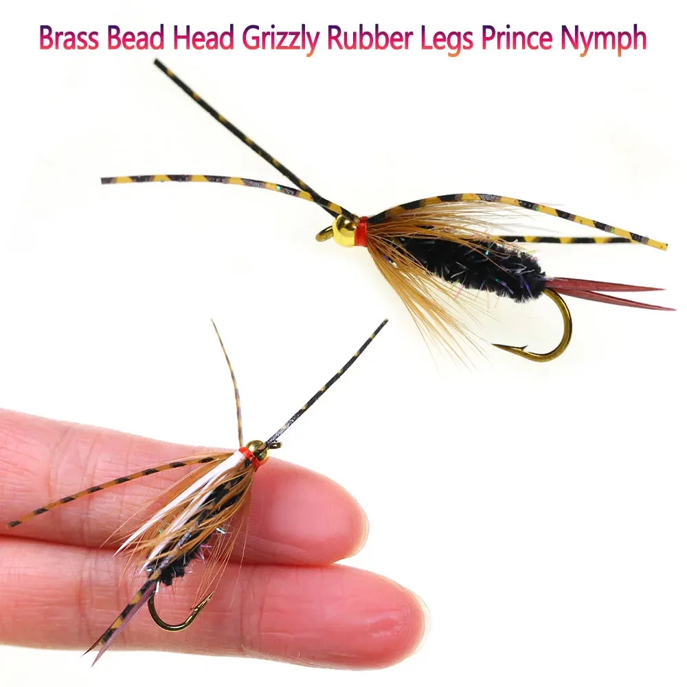 Bimoo 8PCS # 6 cabeza de cuentas de latón, patas de goma Grizzly, Príncipe Ninfa, fregadero rápido, cebo para insectos húmedos, trucha, perca, señuelos de pesca con mosca - imagen 3
