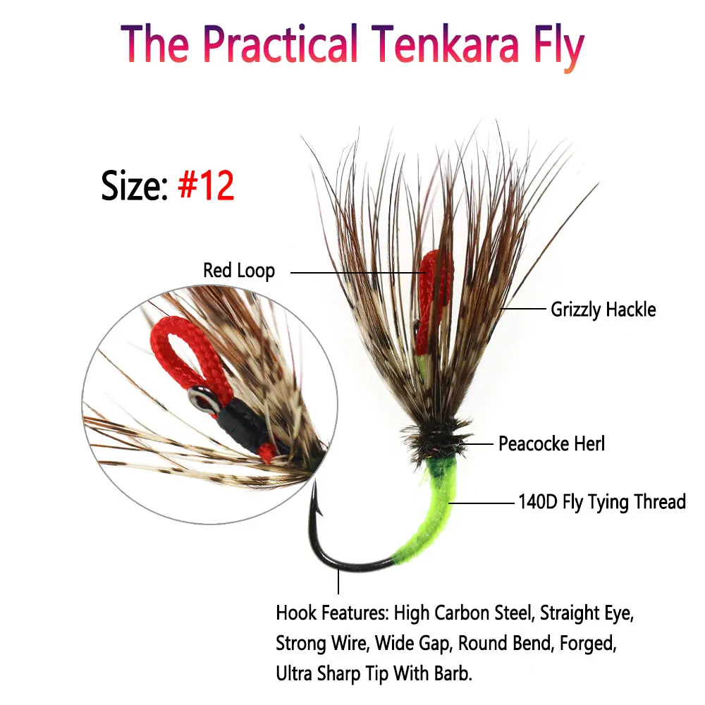 Bimoo 6PCS # 12 los prácticos moscas Tenkara paracaídas Grizzly Hackle mosca húmeda Kebari trucha Steelhead Grayling cebo de pesca señuelos - imagen 3
