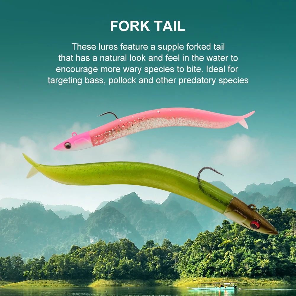 ESFISHING nuevos cebos de pesca cabeza de plomo Anguila de mar 150mm Shad señuelo suave para captura grande mezclado con anzuelo de calidad con cabeza de anzuelo - imagen 5