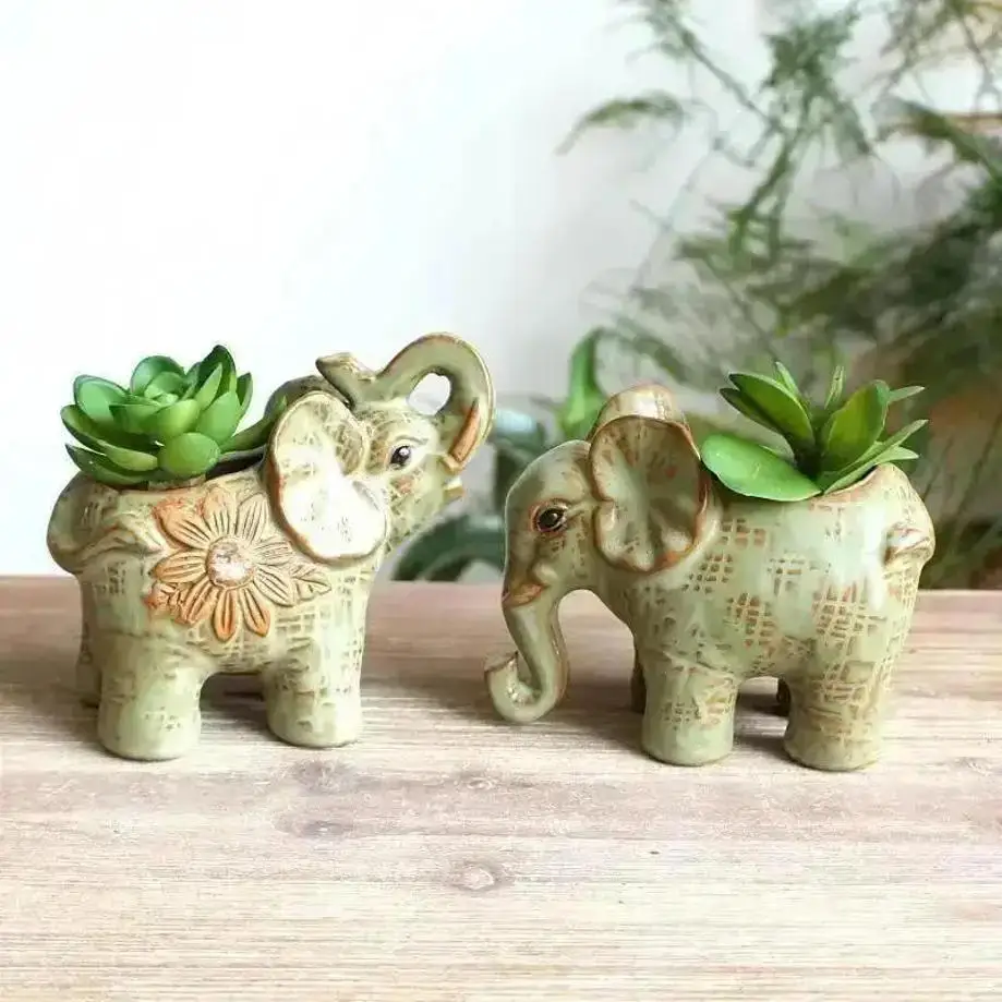 Maceta elefante de cerámica vintage para suculentas