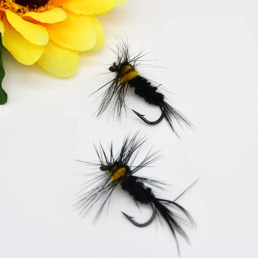 MNFT 10PCS 6# Tail Bee Fly Artificial Insect Yellow and Black Wasp Fly Fishing Bait Flies Trout Outdoor Fishing Fake Insect Lure - imagen 5