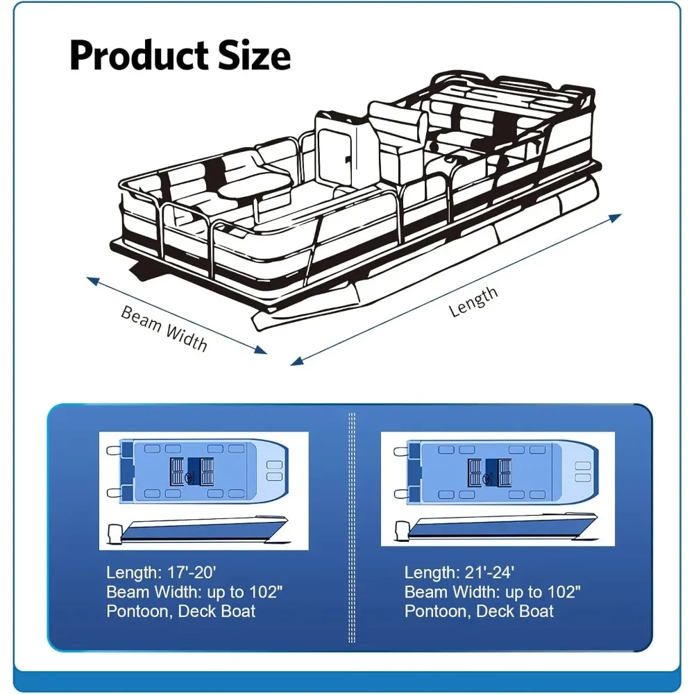 CHANGE MOORE Cubierta para barco pontón 21'-24' Tela marina 600D resistente al agua/resistente a los rayos UV/antidesgarro Se adapta a barcos con cubierta de viga de 102" - imagen 2