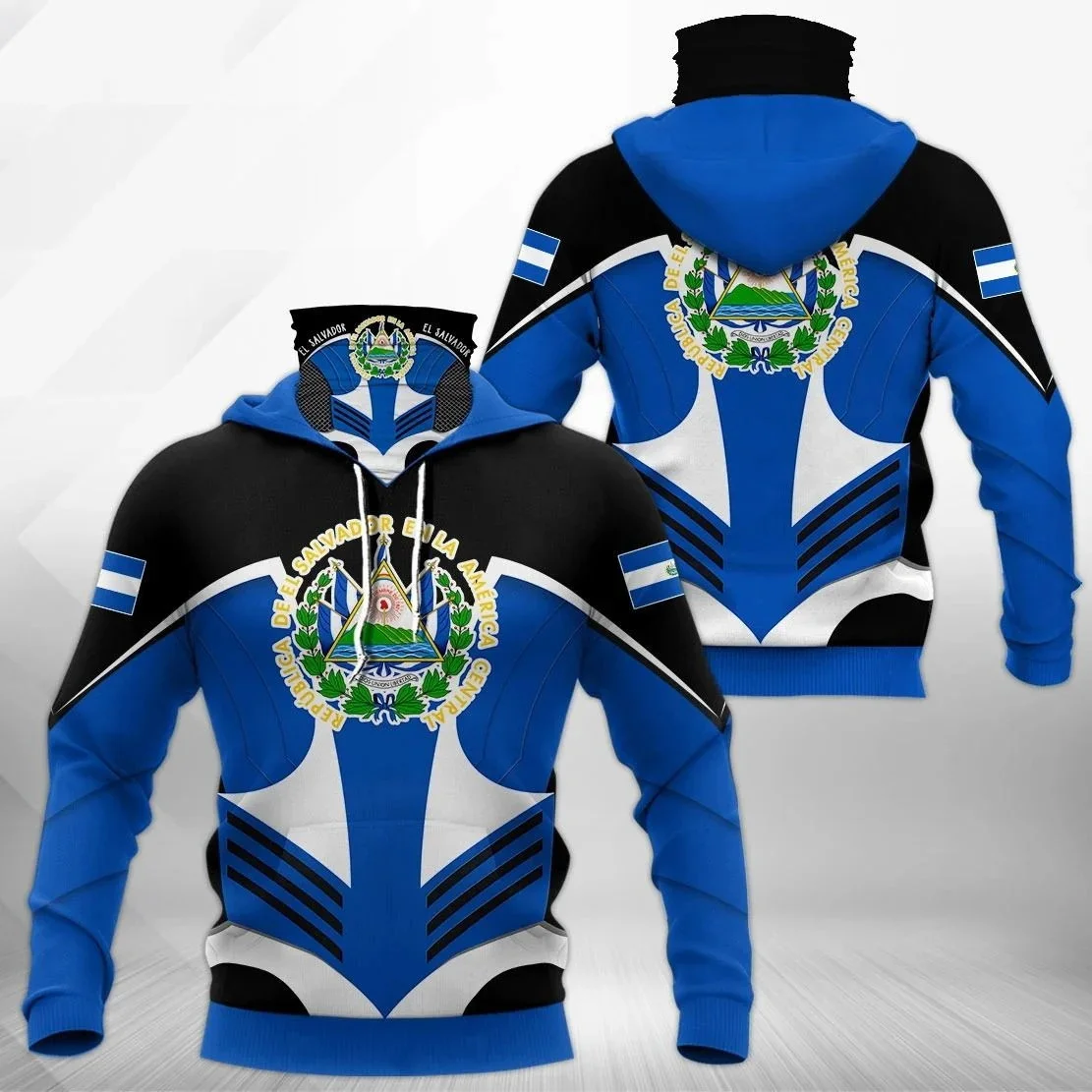 El Salvador escudo de armas 3D impreso hombres adultos cuello polaina Sudadera con capucha invierno Unisex Casual cálido grueso Sudadera con capucha con máscara ZZ04 - imagen 2