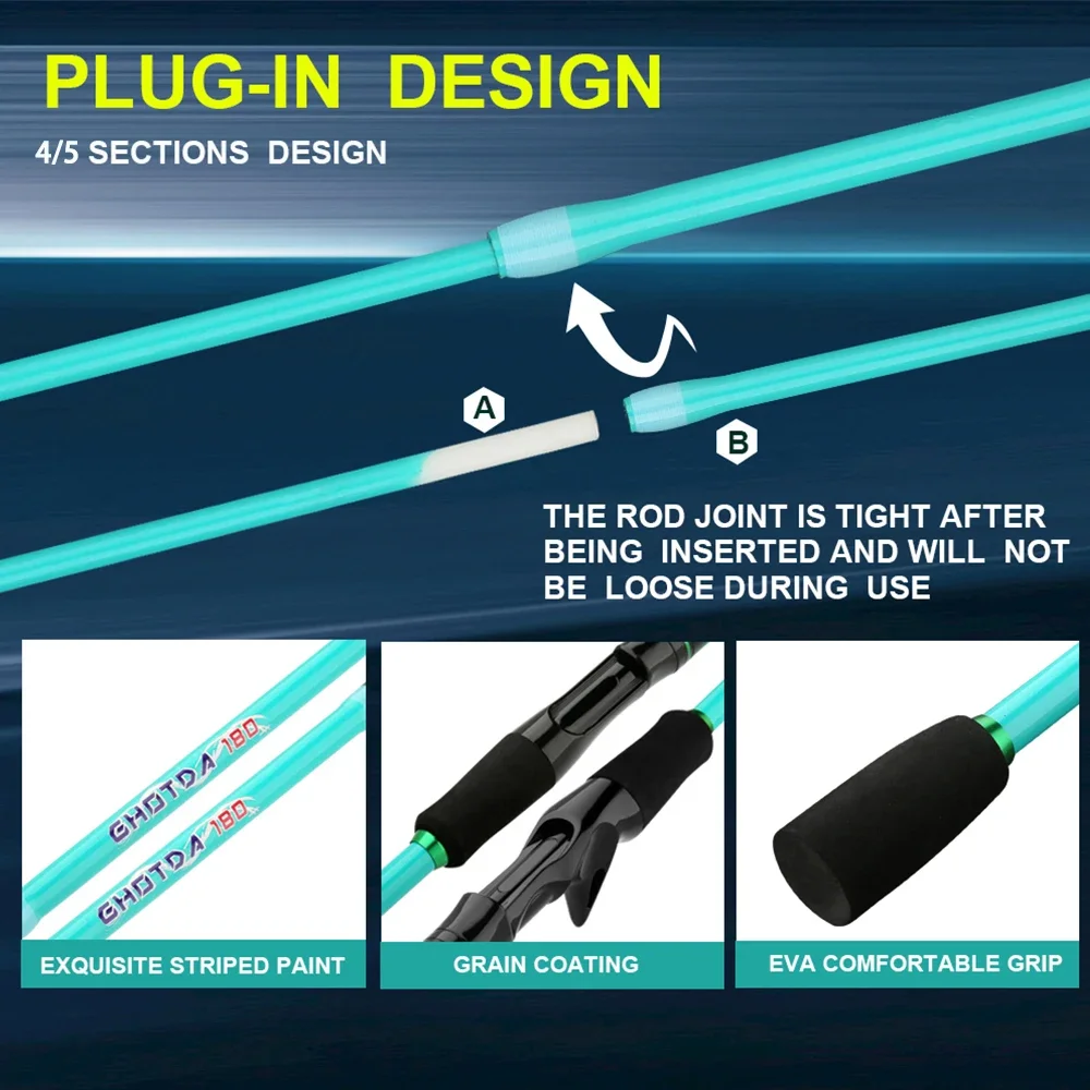 Carrete de caña de pescar con señuelo de 1,8-2,1 m, Combo de alta calidad, 4/5 secciones, caña de pescar portátil, carrete giratorio para Baitcasting, juego de Pesca - imagen 5