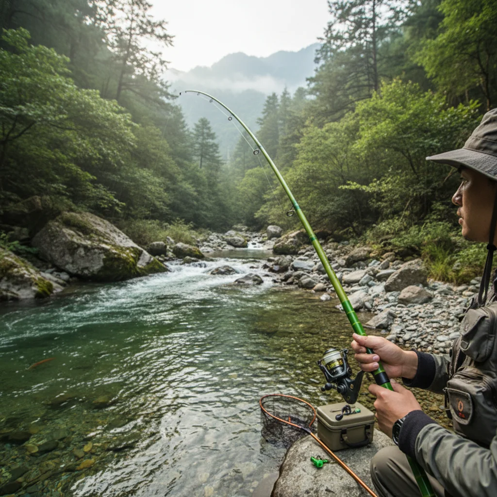 Caña fibra vidrio corta ligera resistente para pesca trucha en arroyos - imagen 2