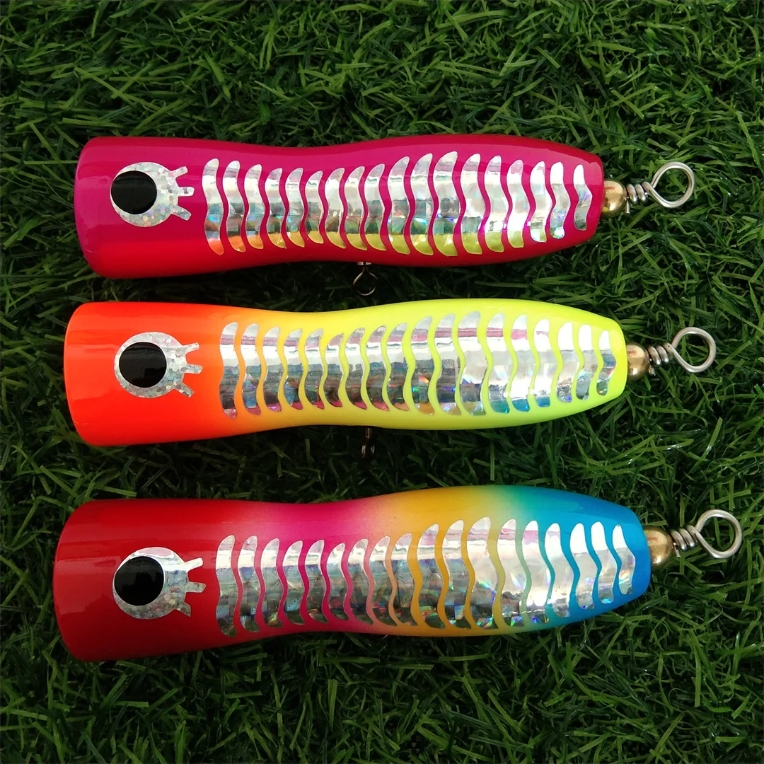 Swolfy 3 uds señuelo Popper 8cm 16g Señuelos de pesca de madera hechos a mano Trolling cebo de pesca Popper de agua salada señuelos duros - imagen 2