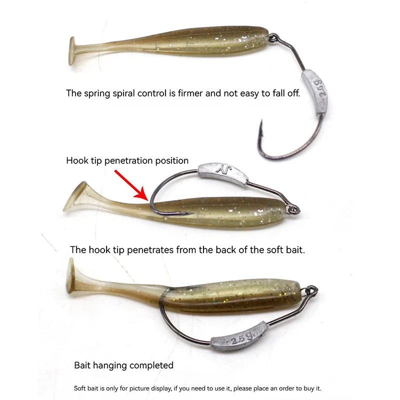 PRO BEROS 5 uds anzuelos de pesca compensados anzuelo de manivela ponderado cebos blandos anzuelo de púas anzuelo de gusano para aparejos de pesca de Texas - imagen 4