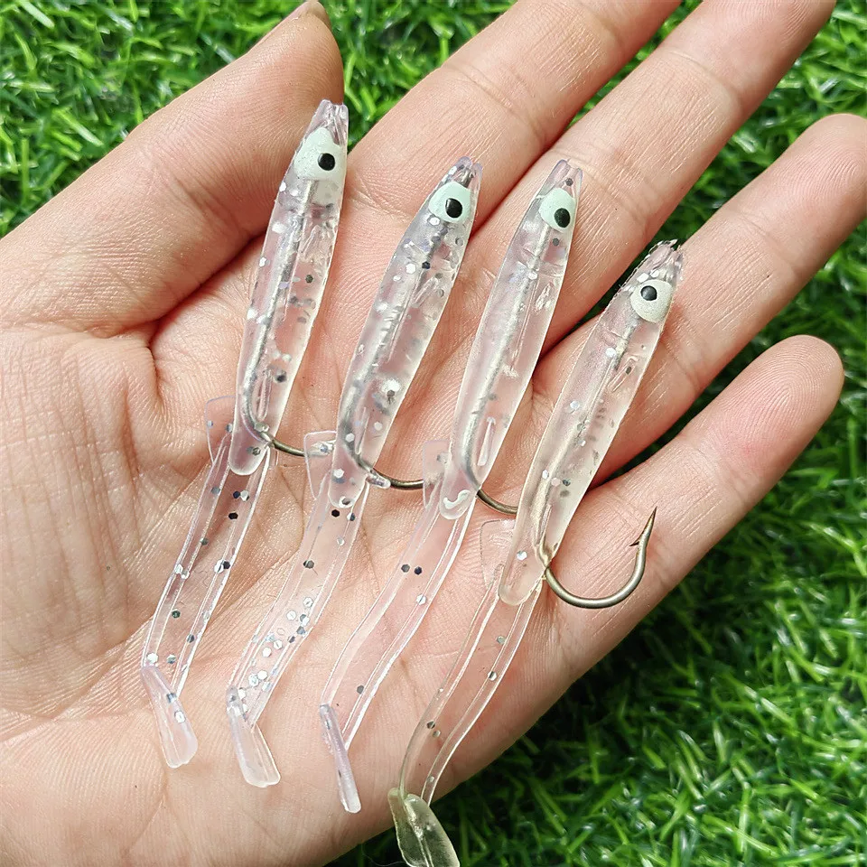 4 uds/log cebo suave de Pesca con anzuelo Anguila cachorro realista señuelo de lubina de silicona ojos 3D Jerkbaits Swimbaits accesorios de aparejos de Pesca - imagen 4