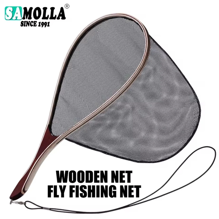 Red de aterrizaje de goma con mango de madera para pesca con mosca - imagen 2