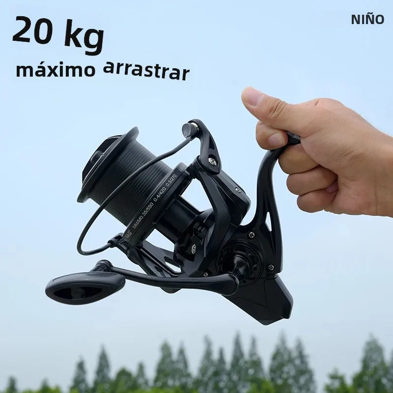 Nuevos carretes de pesca giratorios grandes, arrastre máximo de 20KG, potente carrete de pesca de carpa de agua dulce y salada, serie 8000 9000 10000 12000 14000