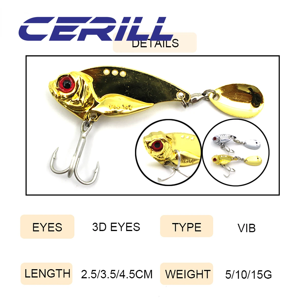 Ceril-señuelo de pesca giratorio de lentejuelas, Crankbait de acero inoxidable, trucha, cebo duro, Lucio, invierno, 5g, 10g, 15g, 1 PC - imagen 2