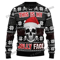 Jersey de punto informal 3D con calavera y pino KMY15
