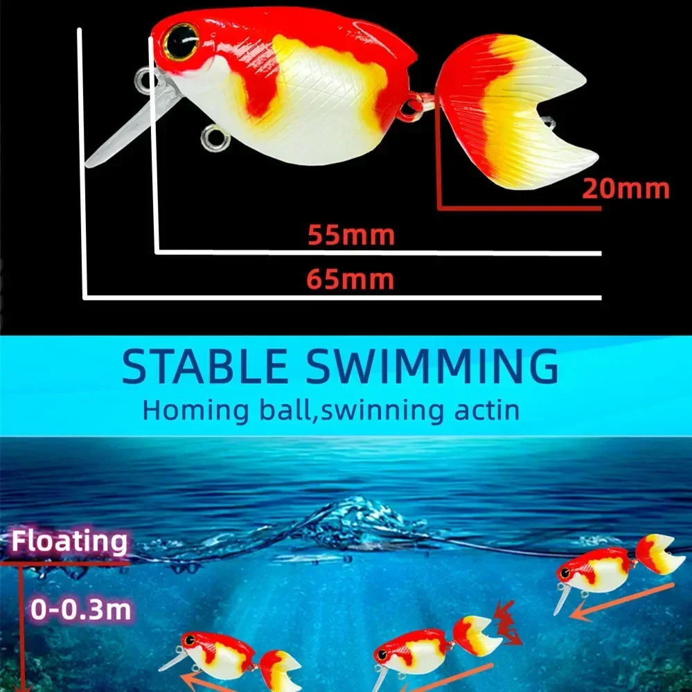 Goldfish-señuelo de pesca flotante con manivela, 55mm, 7,5g, cebo de manivela de lubina de agua dulce, cebos duros artificiales, Wobblers, señuelo de perca - imagen 3