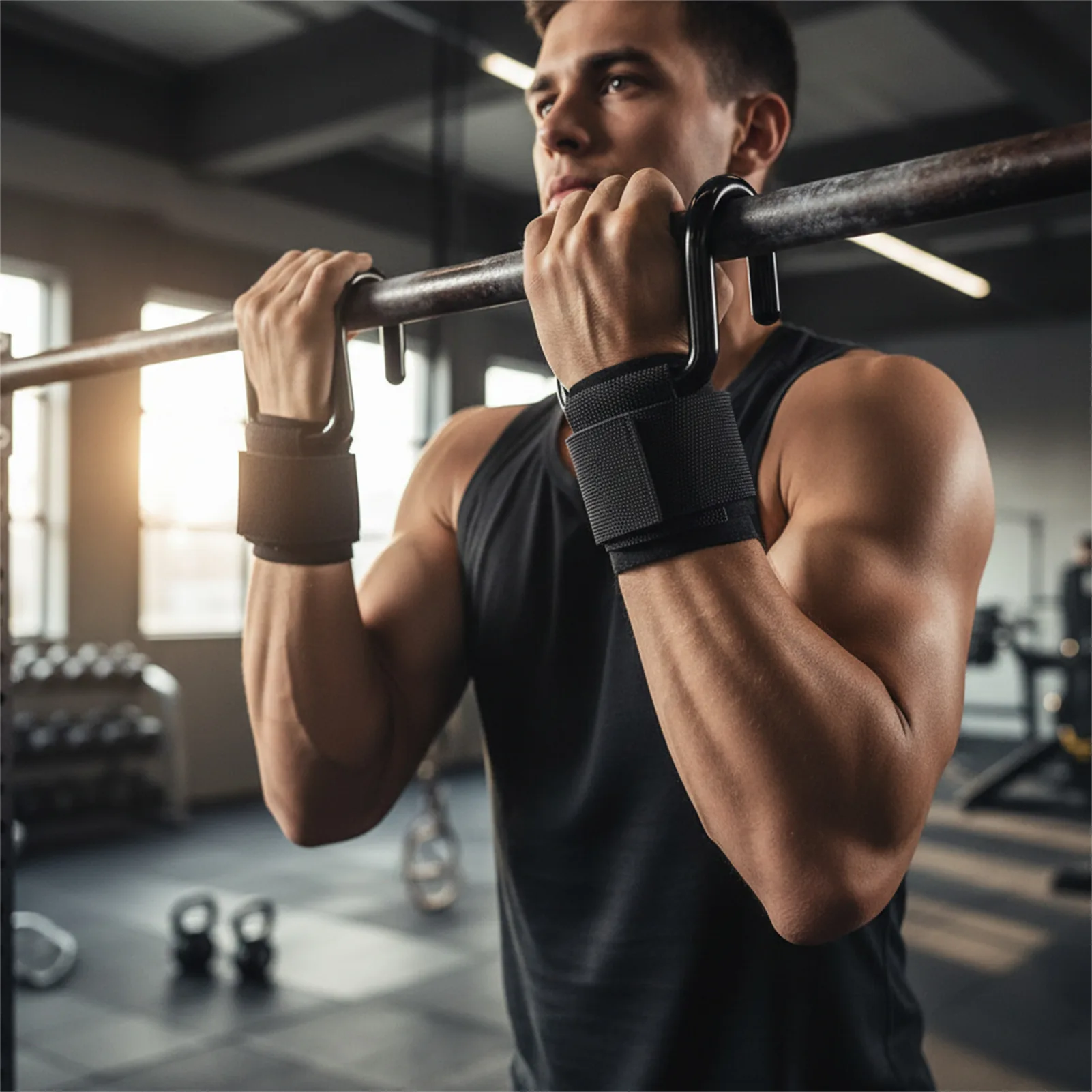 Ganchos de asistencia para dominadas, correas de soporte de muñeca antideslizantes gruesas para barra de dominadas, gimnasio al aire libre, entrenamiento, equipo de entrenamiento de peso muerto