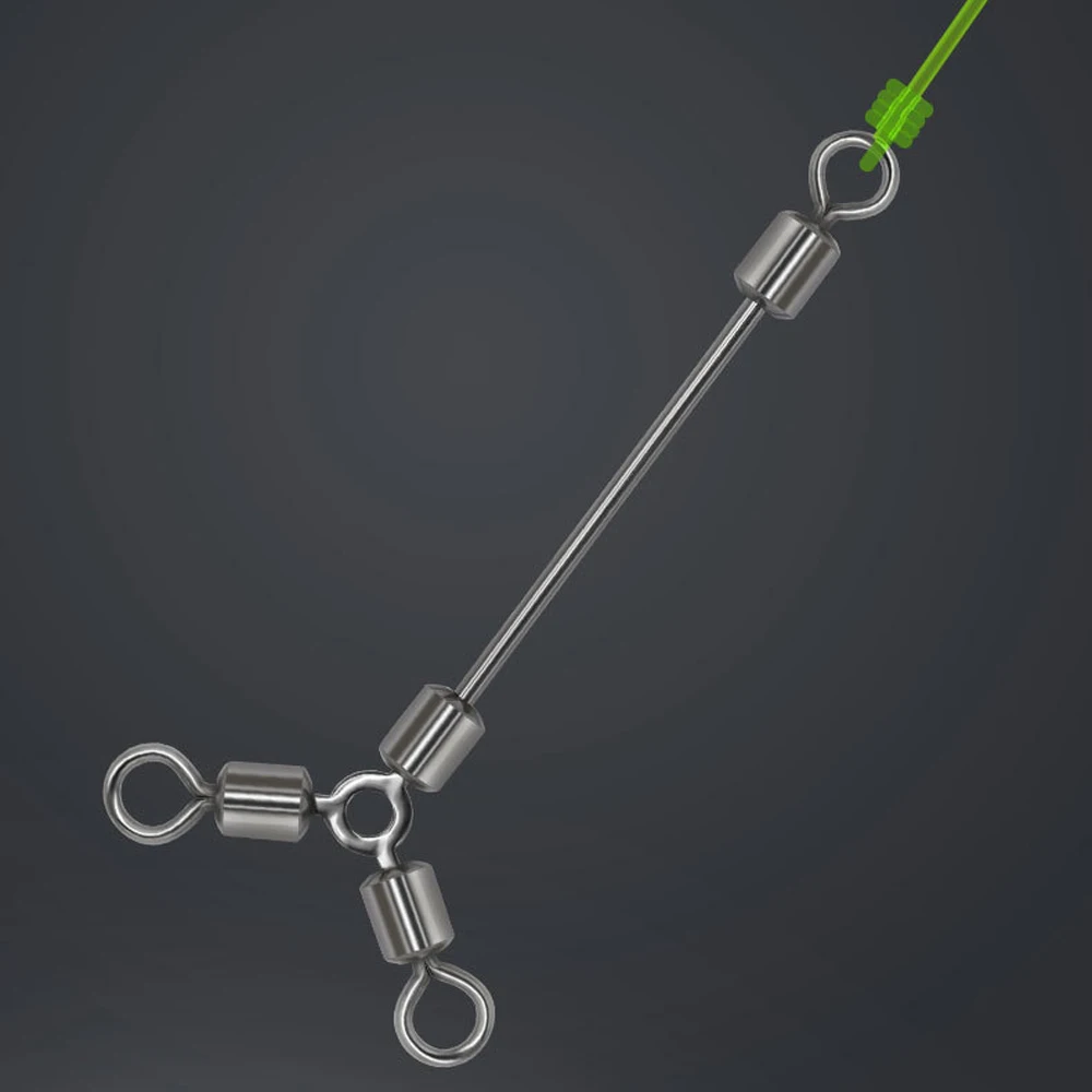 DNDYUJU, 10 Uds., conectores de pesca giratorios de 3 vías de largo, rodamiento de bolas, anzuelo giratorio, línea de señuelo, accesorios de pesca - imagen 3