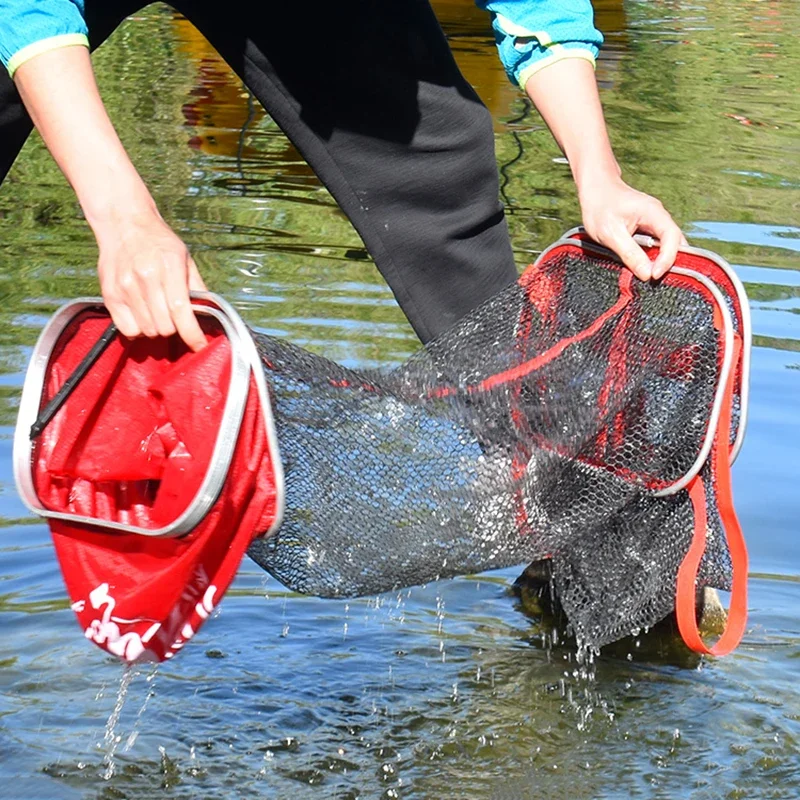 Jaula de pescado Lawaia, jaula de red cuadrada pegada, jaula de red de pesca portátil para exteriores, bolsa de pescado, equipo de pescadores de secado rápido - imagen 5