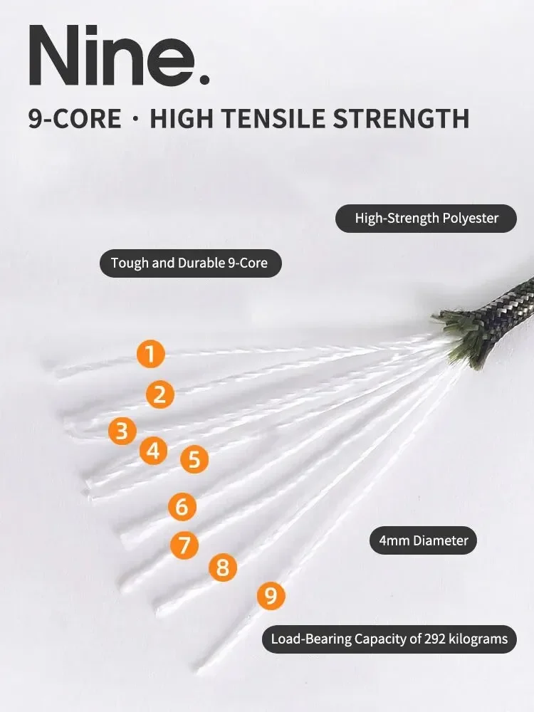 Cordón de paracaídas de supervivencia para acampar al aire libre, accesorios de tienda de senderismo, 9 núcleos, 550, 5, 15, 30 M, diámetro de 4mm - imagen 4