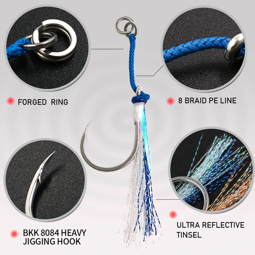 JIGGINGPRO 3 unids/bolsa 5/0 7/0 9/0 11/0 anzuelo de Jigging de alta resistencia plantilla de Metal gancho de asistencia individual anzuelos de pesca de agua salada - imagen 4