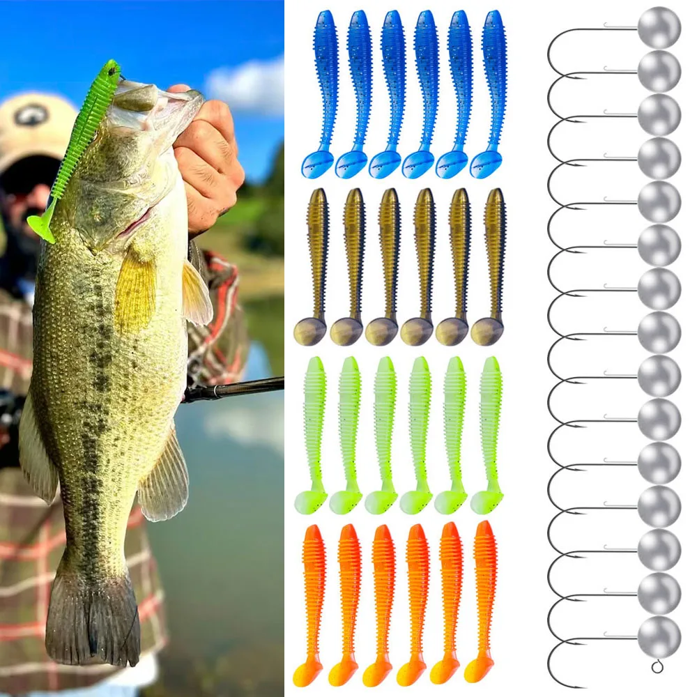Juego de señuelos blandos de 65 Uds., cola derramada con caja, juego de cebo falso, cebo de cola de horquilla con gancho de manivela adecuado para varias especies de peces - imagen 3