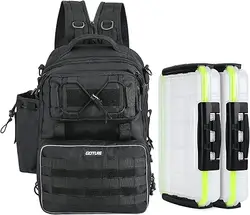 Mochila de pesca Goture, caja de aparejos de 2 × 3600 y sistema de soporte de 3 varillas, bandolera impermeable para agua salada/agua dulce al aire libre