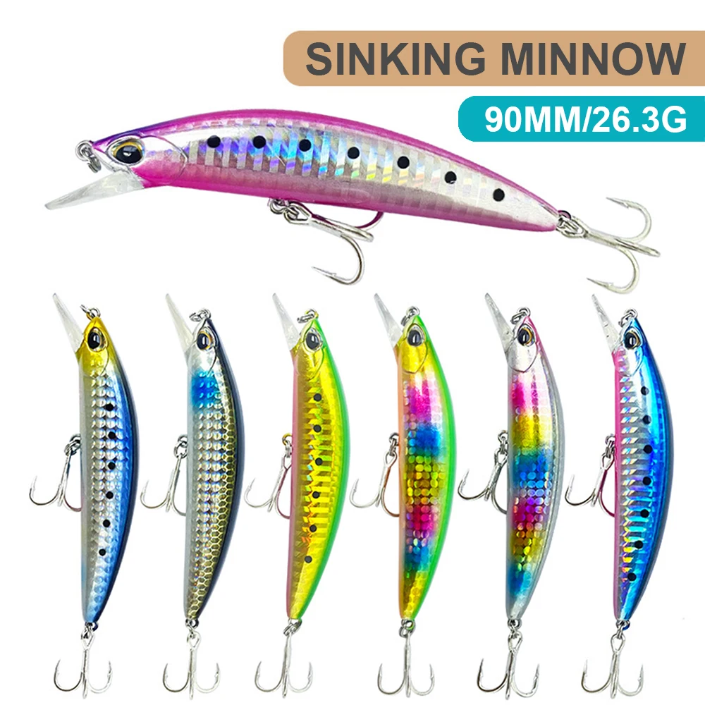 Señuelos de pesca de 9cm y 26,3g, pececillo que se hunde, Wobbler, cebo duro Artificial de fundición larga, Jerkbait, pesca en agua de mar pesada, cebo para lubina MN666 - imagen 2