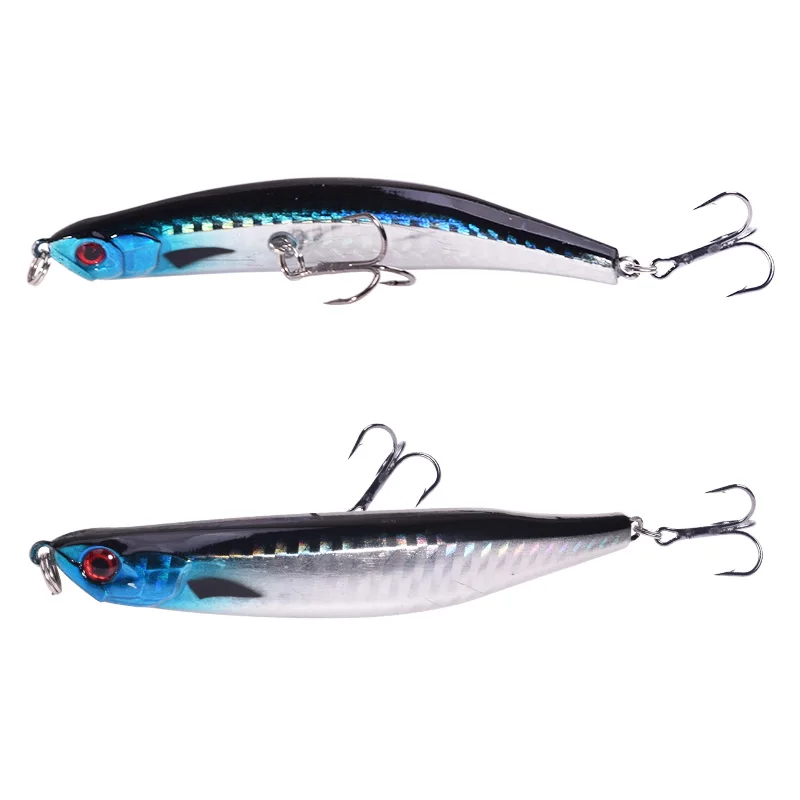 Señuelo de pesca de lápiz de agua superior, 5 piezas, colores mezclados, 9cm, 8g, giratorio, Wobblers, aparejos, cebo Artificial de plástico láser con ganchos 6 #