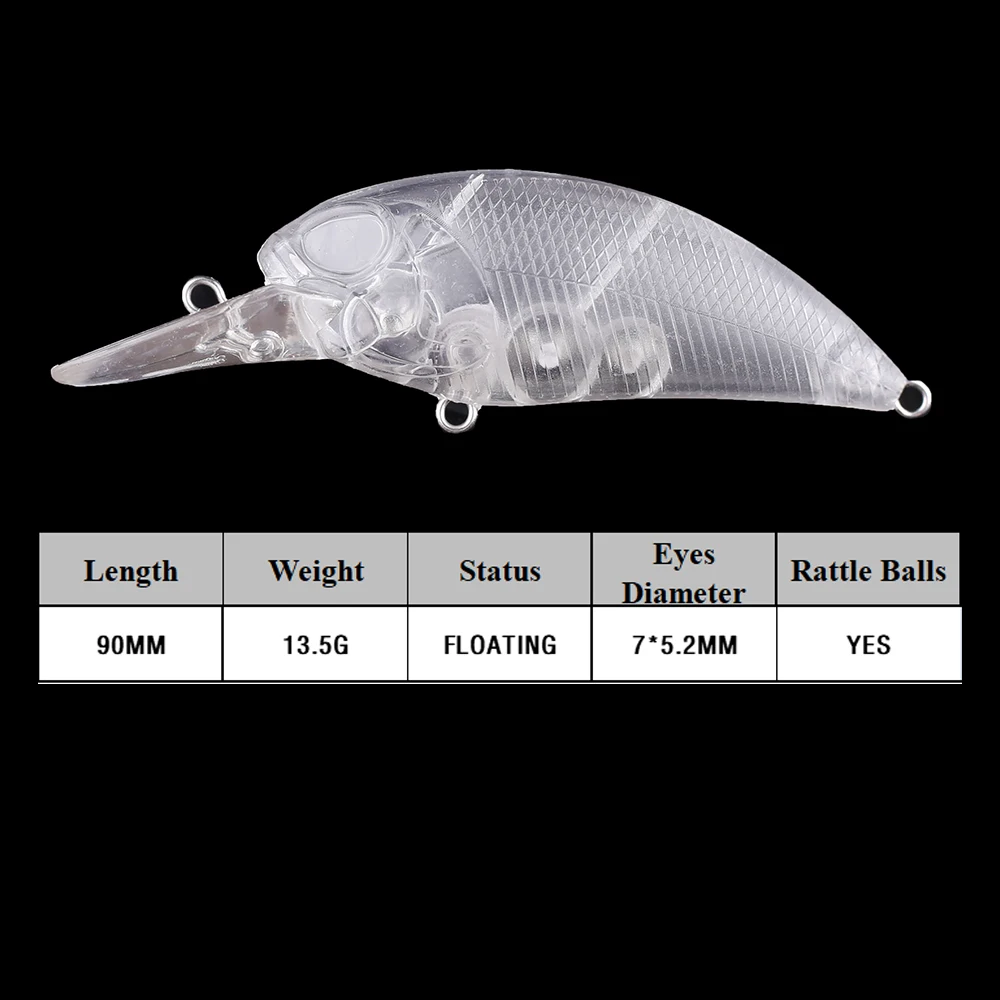 Chan'sHuang-señuelo de pesca Artificial, cebo en blanco sin pintar de 9cm y 13,5g, sonajeros flotantes, Wobbler, Diver, Crankbait, hecho a mano - imagen 2