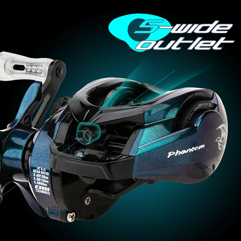 CEMREO Juego de luz Carrete de pesca de fundición de cebo Sistema de freno magnético 7.1: 1 Carrete de pesca de cuerpo pequeño Modelo:PHANTOM - imagen 5
